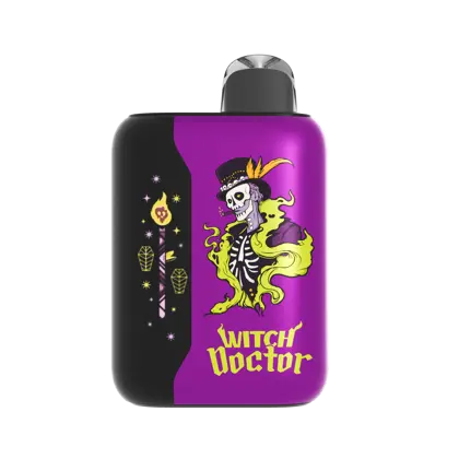 Purple e-cig with a design of a witch doctor.